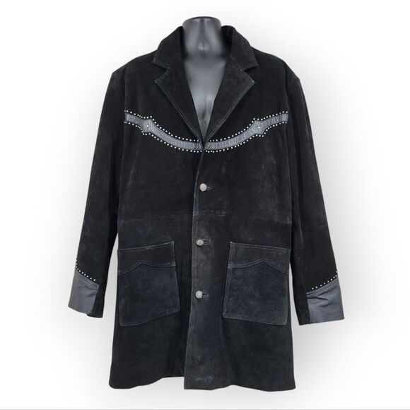 3B West Men's Black Suede and Leather Jacket with Studded Details Western - Picture 1 of 14